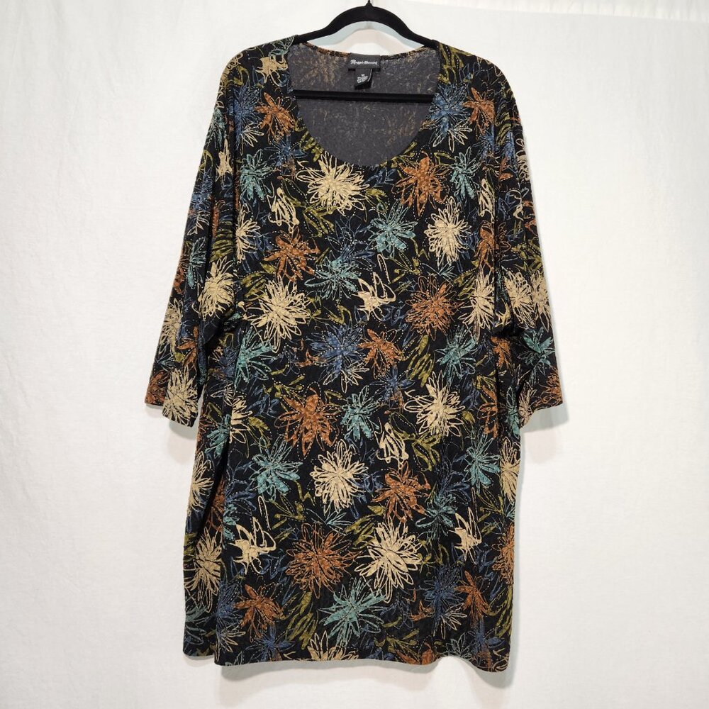 MAGGIE BARNERS Art To Wear Black Metallic Floral Tunic Blouse Size 4X New NO Tag